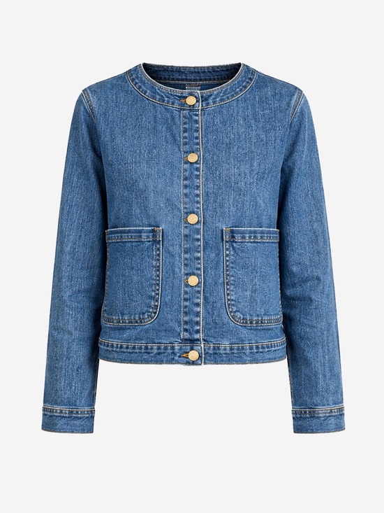 Molly Bracken Jackets & Blazers - Molly Bracken Collarless Denim/Jean Jacket | Size Large